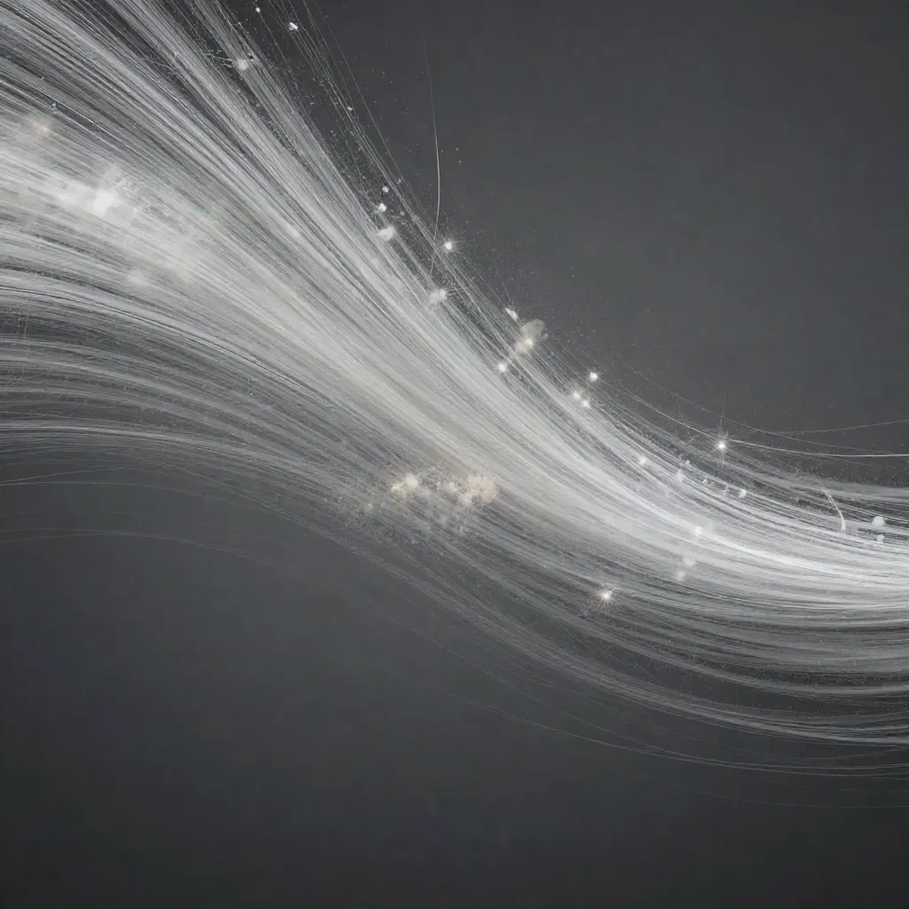 Silver filaments stream through graphite haze into a soft white bloom with calm copy space.